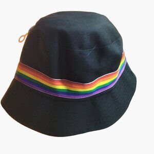 Black Bucket Hat Rainbow Ribbon Stripe Accent Gay Pride Rainbow LGBTQ